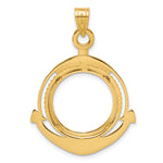 Indlæs billede til gallerivisning 14K Yellow Gold 16.5 mm Coin Bezel Holder Pendant Beaded Ships Anchor 1/10 oz American Eagle Krugerrand Prong
