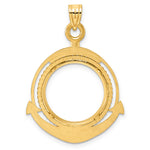 Load image into Gallery viewer, 14K Yellow Gold 18 mm Coin Bezel Holder Pendant Beaded Ships Anchor US Dime 1/10 oz Panda Cat Prong

