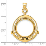 Load image into Gallery viewer, 14K Yellow Gold 18 mm Coin Bezel Holder Pendant Beaded Ships Anchor US Dime 1/10 oz Panda Cat Prong

