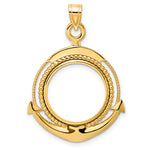 Load image into Gallery viewer, 14K Yellow Gold 18 mm Coin Bezel Holder Pendant Beaded Ships Anchor US Dime 1/10 oz Panda Cat Prong
