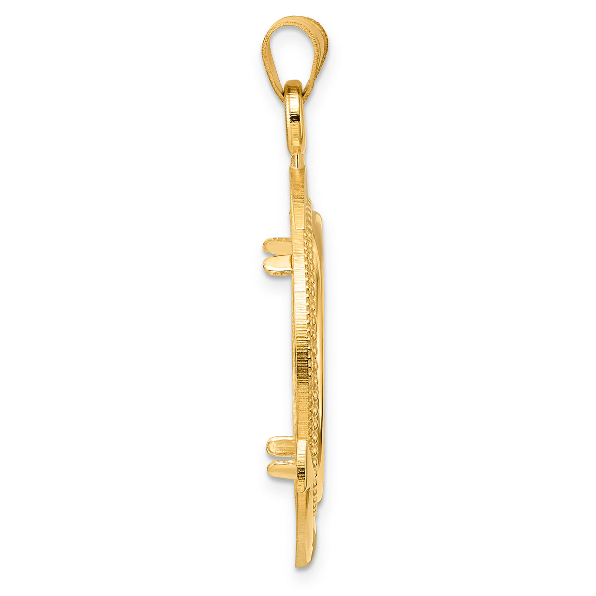 14K Yellow Gold 22 mm Coin Bezel Holder Pendant Beaded Ships Anchor 1/4 oz American Eagle Panda 2 Rand US $5 Jamestown Prong