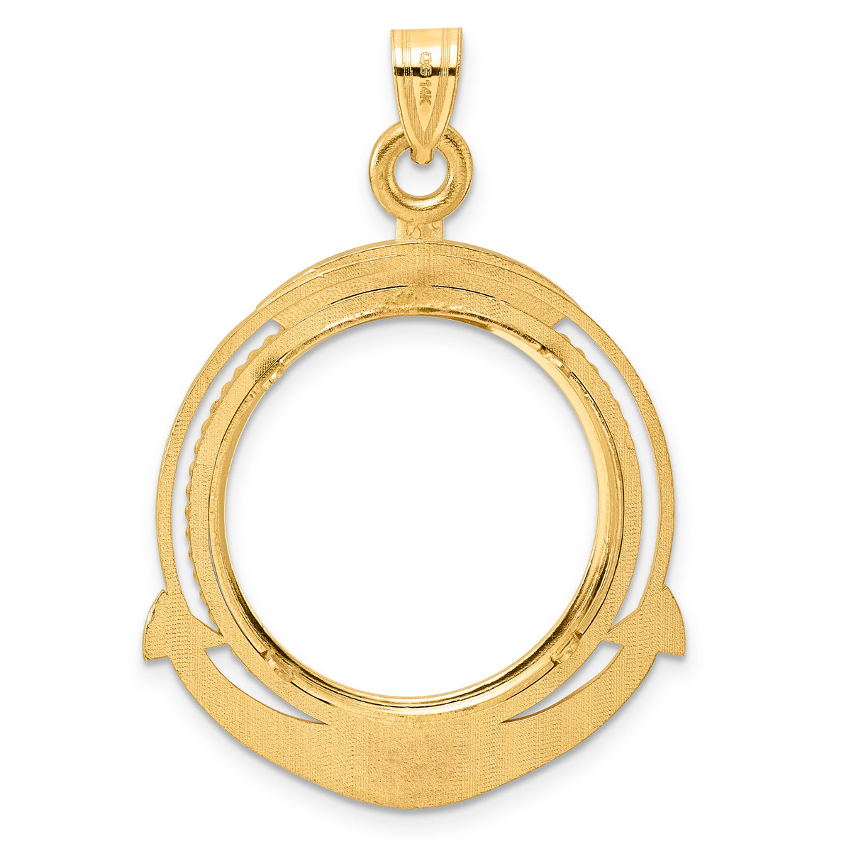 14K Yellow Gold 22 mm Coin Bezel Holder Pendant Beaded Ships Anchor 1/4 oz American Eagle Panda 2 Rand US $5 Jamestown Prong
