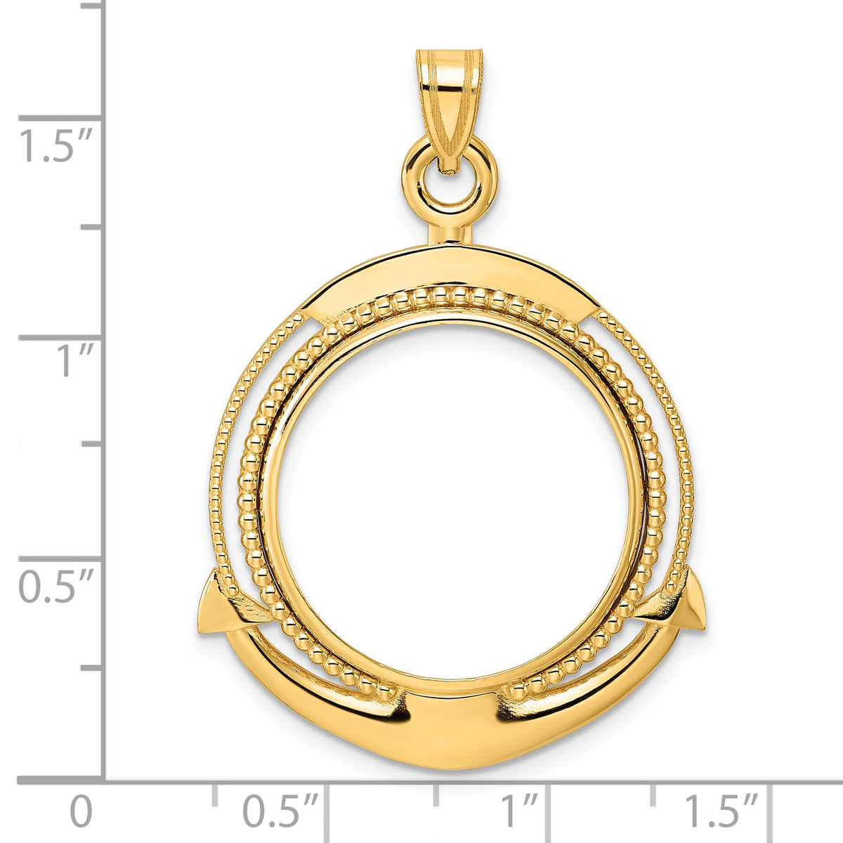 14K Yellow Gold 22 mm Coin Bezel Holder Pendant Beaded Ships Anchor 1/4 oz American Eagle Panda 2 Rand US $5 Jamestown Prong