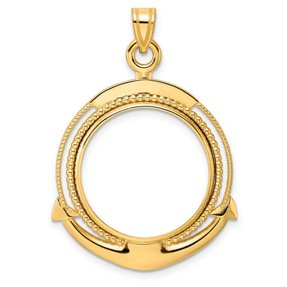 14K Yellow Gold 22 mm Coin Bezel Holder Pendant Beaded Ships Anchor 1/4 oz American Eagle Panda 2 Rand US $5 Jamestown Prong