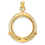 Lataa kuva Galleria-katseluun, 14K Yellow Gold 22 mm Coin Bezel Holder Pendant Beaded Ships Anchor 1/4 oz American Eagle Panda 2 Rand US $5 Jamestown Prong
