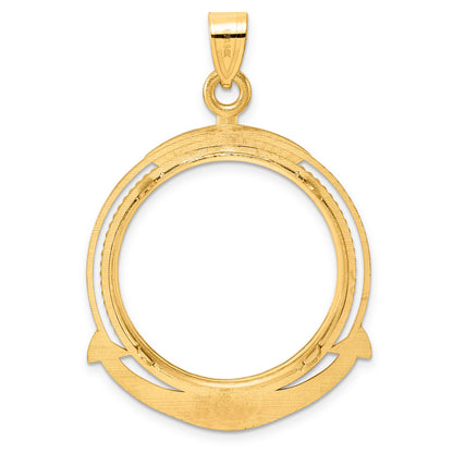 14K Yellow Gold 27 mm Coin Bezel Holder Pendant Beaded Ships Anchor 1/2 oz American Eagle Panda US $10 Dollar Liberty Indian Prong