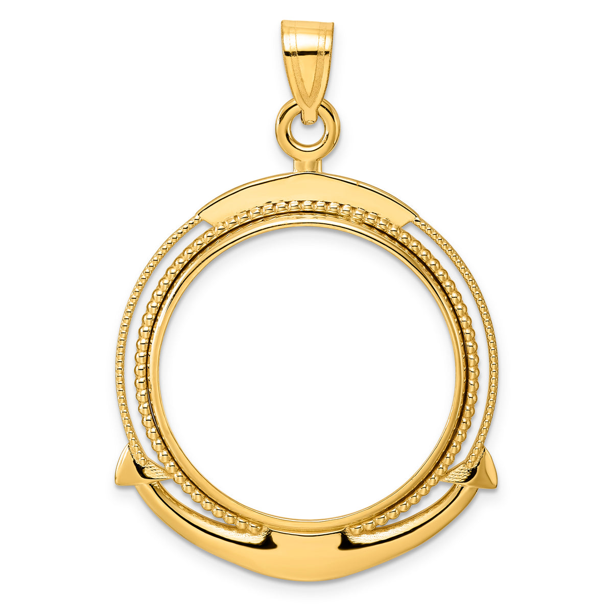 14K Yellow Gold 27 mm Coin Bezel Holder Pendant Beaded Ships Anchor 1/2 oz American Eagle Panda US $10 Dollar Liberty Indian Prong