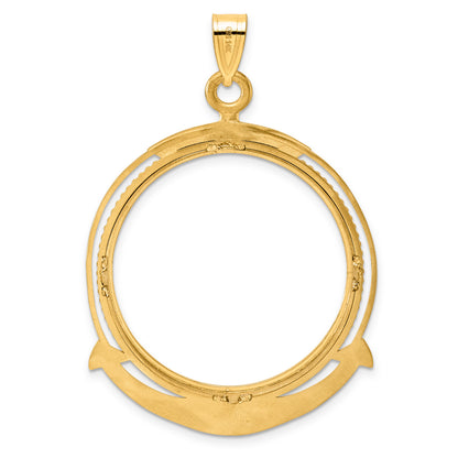 14K Yellow Gold 32 mm Coin Bezel Holder Pendant Beaded Ships Anchor Old US Series 1 oz Panda Australian Nugget Kangaroo Koala Prong