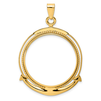 14K Yellow Gold 32 mm Coin Bezel Holder Pendant Beaded Ships Anchor Old US Series 1 oz Panda Australian Nugget Kangaroo Koala Prong