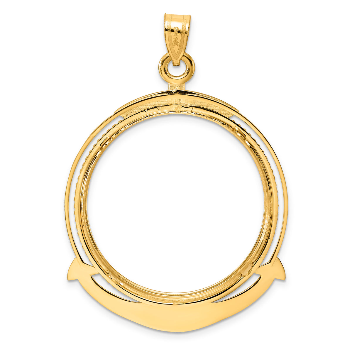 14K Yellow Gold 32.7 mm Coin Bezel Holder Pendant Beaded Ships Anchor 1 oz American Eagle Cat Krugerrand Prong