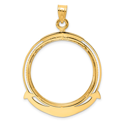 14K Yellow Gold 32.7 mm Coin Bezel Holder Pendant Beaded Ships Anchor 1 oz American Eagle Cat Krugerrand Prong