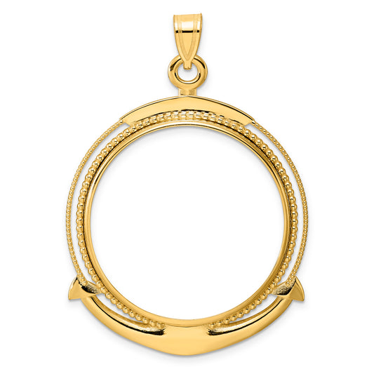 14K Yellow Gold 32.7 mm Coin Bezel Holder Pendant Beaded Ships Anchor 1 oz American Eagle Cat Krugerrand Prong