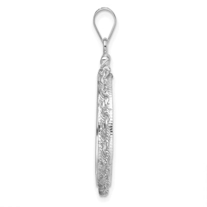 14K White Gold 21.6 mm Coin Bezel Holder Pendant Charm Diamond Cut Rope Edge US $5 Dollar Liberty Indian Statue of Liberty Bald Eagle Congressional Screw Top