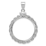 Załaduj obraz do przeglądarki galerii, 14K White Gold 21.6 mm Coin Bezel Holder Pendant Charm Diamond Cut Rope Edge US $5 Dollar Liberty Indian Statue of Liberty Bald Eagle Congressional Screw Top
