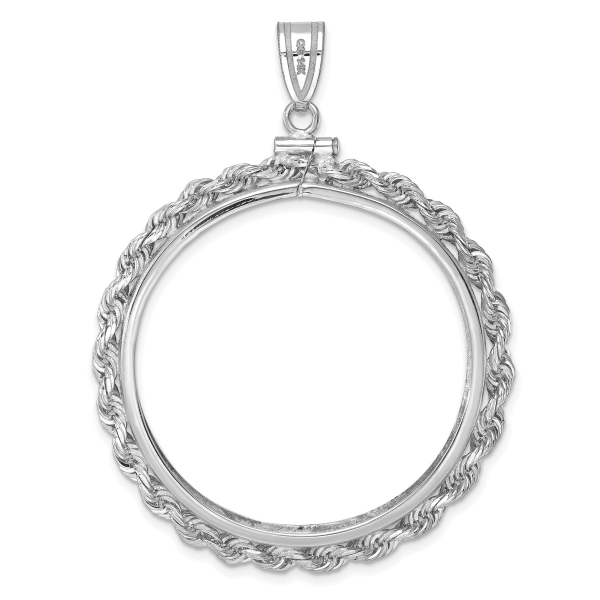 14K White Gold 34.2 mm Coin Bezel Holder Pendant Charm Diamond Cut Rope Edge US $20 Dollar Liberty Saint-Gaudens Screw Top