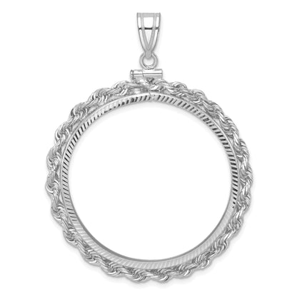 14K White Gold 34.2 mm Coin Bezel Holder Pendant Charm Diamond Cut Rope Edge US $20 Dollar Liberty Saint-Gaudens Screw Top