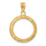 Charger l'image dans la galerie, 10K Yellow Gold 16.5 mm Coin Bezel Holder Pendant Beaded 1/10 oz American Eagle Krugerrand Prong
