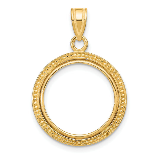 10K Yellow Gold 16.5 mm Coin Bezel Holder Pendant Beaded 1/10 oz American Eagle Krugerrand Prong