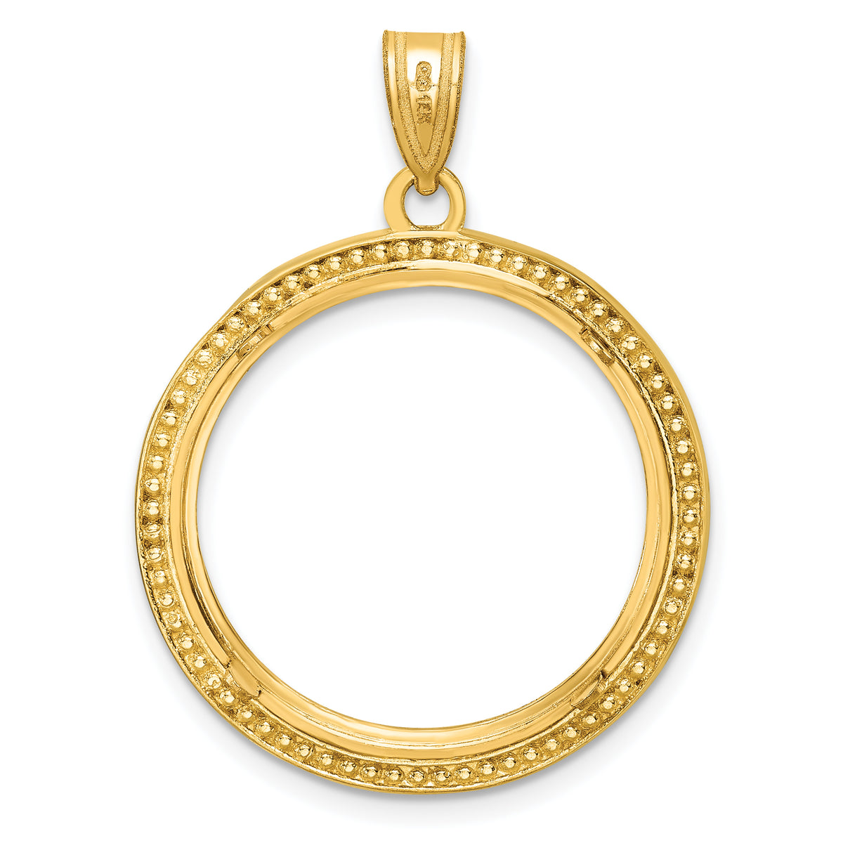 10K Yellow Gold 22 mm Coin Bezel Holder Pendant Beaded 1/4 oz American Eagle Panda 2 Rand US $5 Jamestown Prong