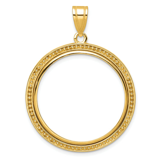 10K Yellow Gold 27 mm Coin Bezel Holder Pendant Beaded 1/2 oz American Eagle Panda US $10 Dollar Liberty Indian Prong