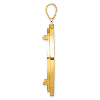 10K Yellow Gold 32.7 mm Coin Bezel Holder Pendant Beaded 1 oz American Eagle Cat Krugerrand Prong
