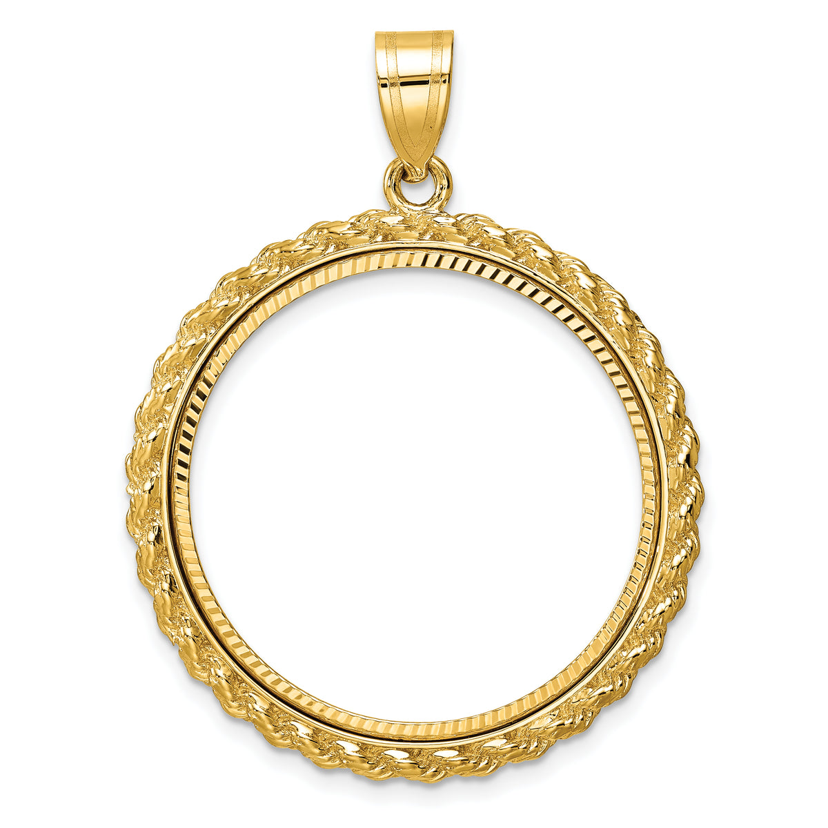 10k yellow gold diamond cut rope edge 1/2 oz american eagle panda us $10 dollar liberty indian coin bezel holder pendant prong fits 27 mm coins