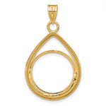 Load image into Gallery viewer, 10K Yellow Gold 16.5 mm Coin Bezel Holder Pendant Teardrop 1/10 oz American Eagle Krugerrand Prong
