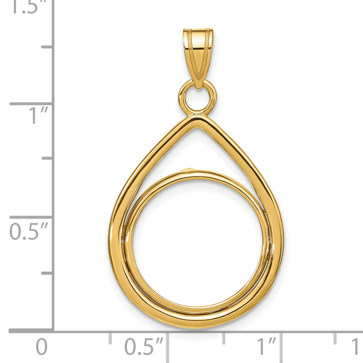 10K Yellow Gold 16.5 mm Coin Bezel Holder Pendant Teardrop 1/10 oz American Eagle Krugerrand Prong
