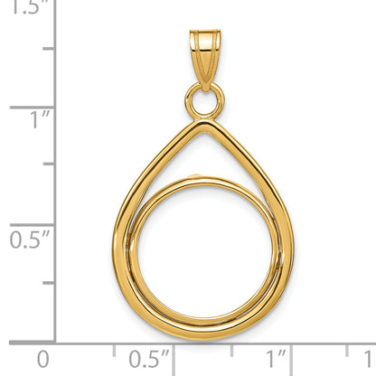 10K Yellow Gold 16.5 mm Coin Bezel Holder Pendant Teardrop 1/10 oz American Eagle Krugerrand Prong