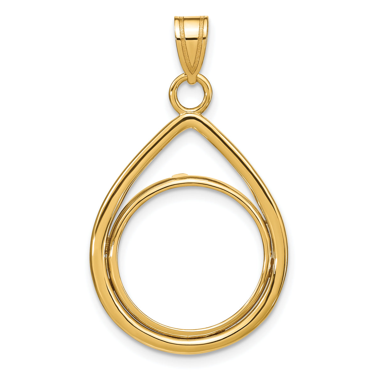 10K Yellow Gold 16.5 mm Coin Bezel Holder Pendant Teardrop 1/10 oz American Eagle Krugerrand Prong