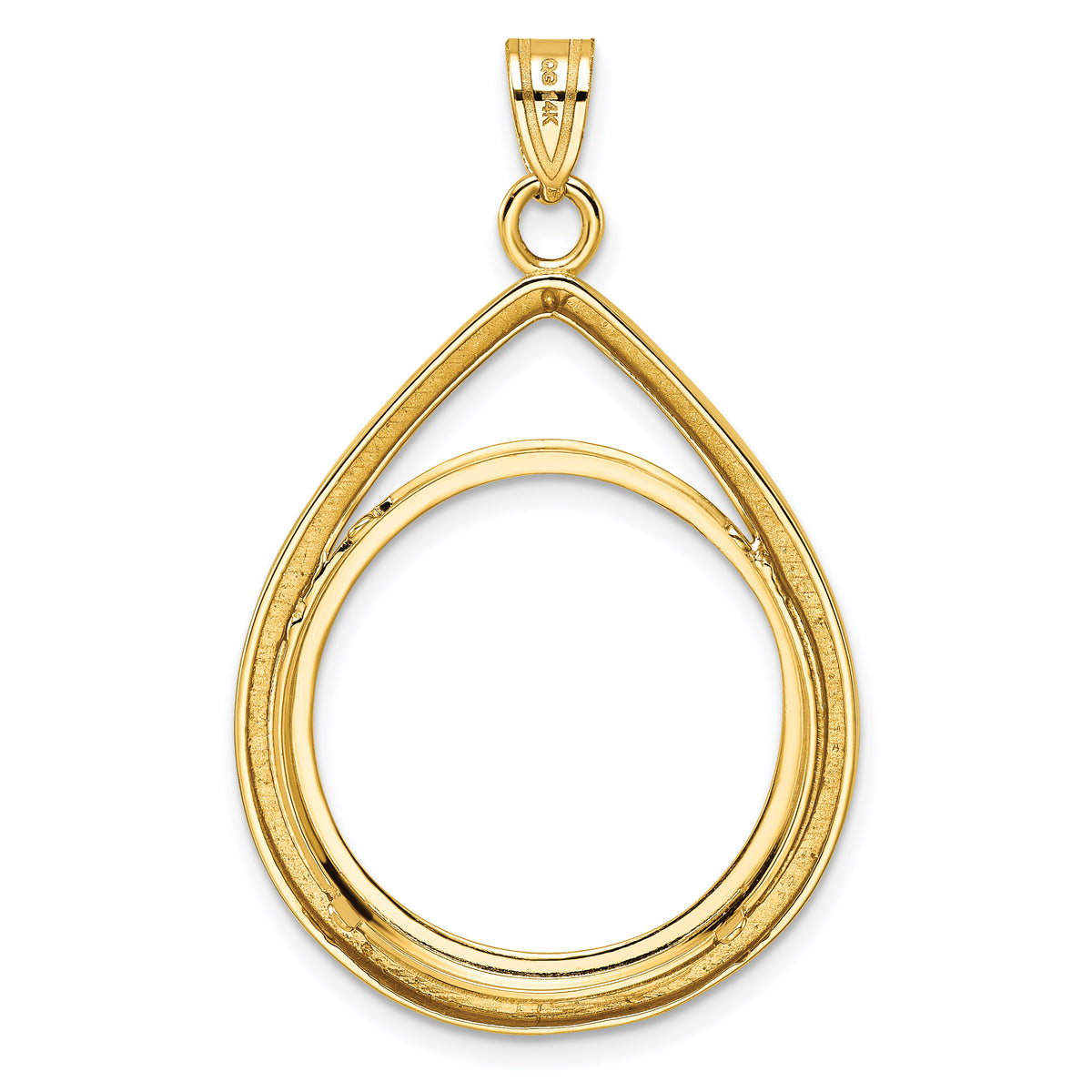 10K Yellow Gold 22 mm Coin Bezel Holder Pendant Teardrop 1/4 oz American Eagle Panda 2 Rand US $5 Jamestown Prong