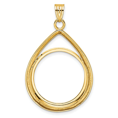 10K Yellow Gold 22 mm Coin Bezel Holder Pendant Teardrop 1/4 oz American Eagle Panda 2 Rand US $5 Jamestown Prong