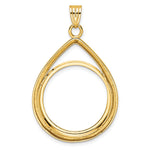 Carica l'immagine nel visualizzatore di Gallery, 10K Yellow Gold 22 mm Coin Bezel Holder Pendant Teardrop 1/4 oz American Eagle Panda 2 Rand US $5 Jamestown Prong
