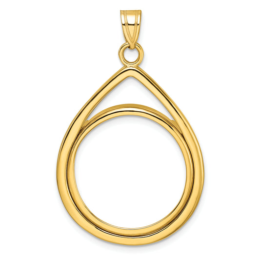 10K Yellow Gold 22 mm Coin Bezel Holder Pendant Teardrop 1/4 oz American Eagle Panda 2 Rand US $5 Jamestown Prong