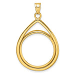 Carica l'immagine nel visualizzatore di Gallery, 10K Yellow Gold 22 mm Coin Bezel Holder Pendant Teardrop 1/4 oz American Eagle Panda 2 Rand US $5 Jamestown Prong
