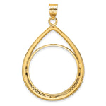 Indlæs billede til gallerivisning 10K Yellow Gold 27 mm Coin Bezel Holder Pendant Teardrop 1/2 oz American Eagle Panda US $10 Dollar Liberty Indian Prong

