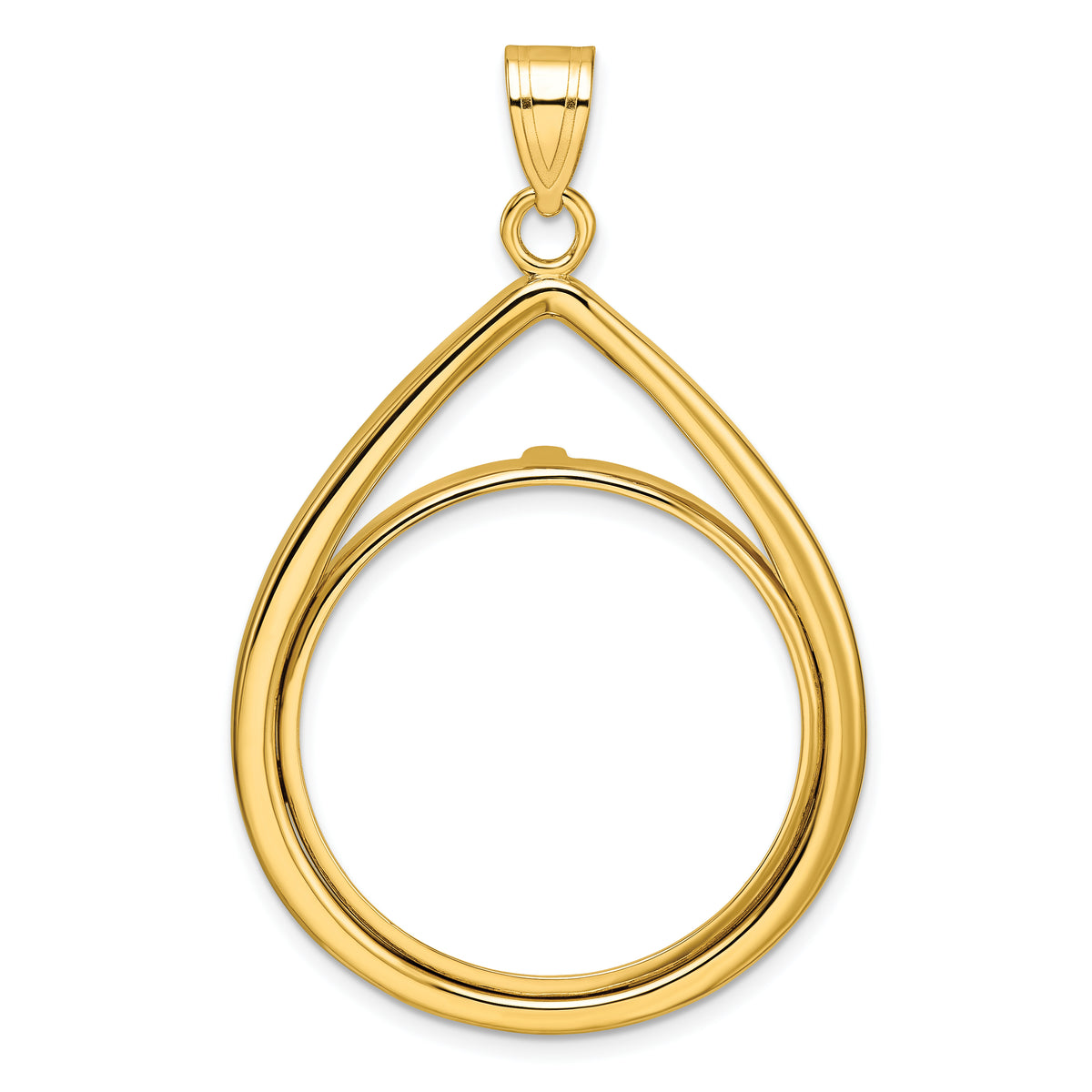 10K Yellow Gold 27 mm Coin Bezel Holder Pendant Teardrop 1/2 oz American Eagle Panda US $10 Dollar Liberty Indian Prong