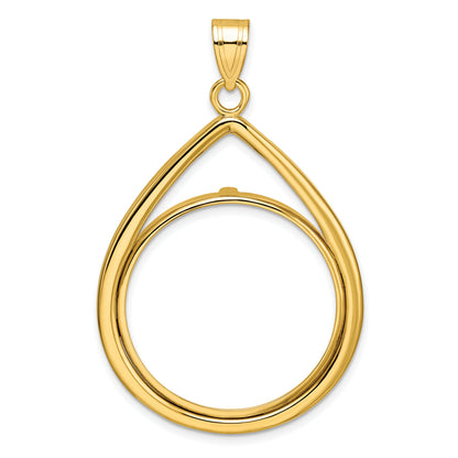 10K Yellow Gold 27 mm Coin Bezel Holder Pendant Teardrop 1/2 oz American Eagle Panda US $10 Dollar Liberty Indian Prong