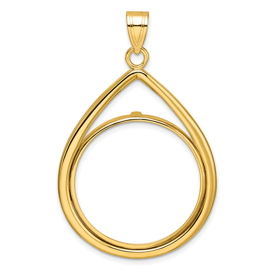 10K Yellow Gold 27 mm Coin Bezel Holder Pendant Teardrop 1/2 oz American Eagle Panda US $10 Dollar Liberty Indian Prong