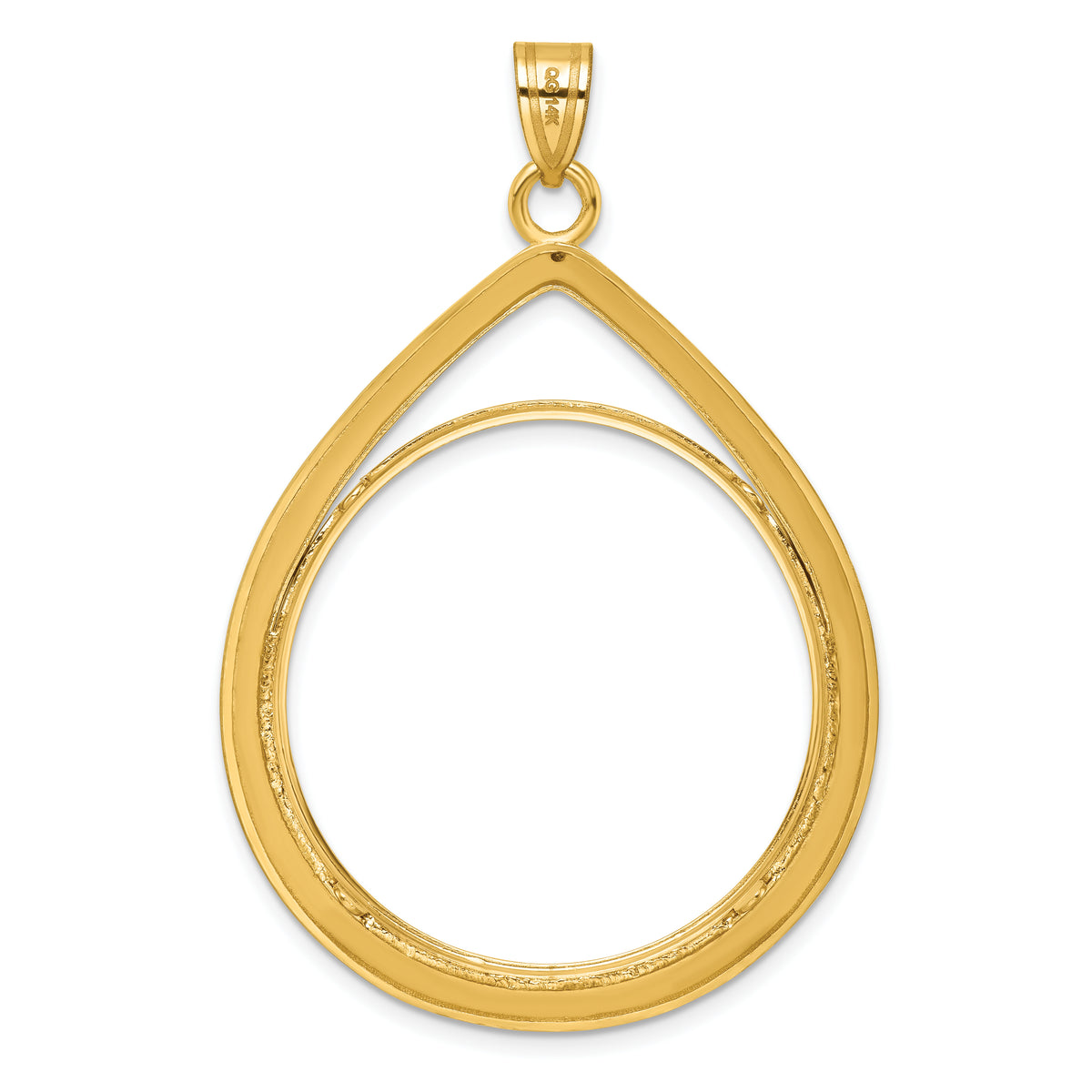 10K Yellow Gold 32.7 mm Coin Bezel Holder Pendant Teardrop 1 oz American Eagle Cat Krugerrand Prong