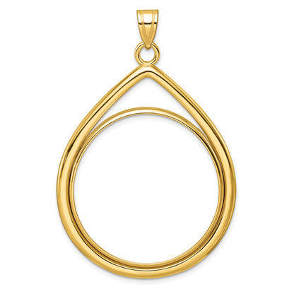 10K Yellow Gold 32.7 mm Coin Bezel Holder Pendant Teardrop 1 oz American Eagle Cat Krugerrand Prong