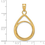 Carregar imagem no visualizador da galeria, 10K Yellow Gold 16.5 mm Coin Bezel Holder Pendant Diamond Cut Teardrop 1/10 oz American Eagle Krugerrand Prong
