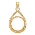 Carregar imagem no visualizador da galeria, 10K Yellow Gold 16.5 mm Coin Bezel Holder Pendant Diamond Cut Teardrop 1/10 oz American Eagle Krugerrand Prong
