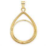 Carica l'immagine nel visualizzatore di Gallery, 10K Yellow Gold 22 mm Coin Bezel Holder Pendant Diamond Cut Teardrop 1/4 oz American Eagle Panda 2 Rand US $5 Jamestown Prong
