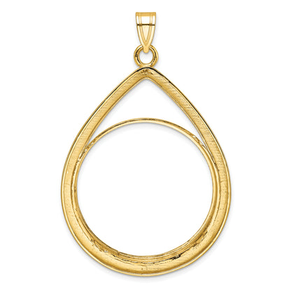 10K Yellow Gold 32.7 mm Coin Bezel Holder Pendant Diamond Cut Teardrop 1 oz American Eagle Cat Krugerrand Prong