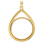 Załaduj obraz do przeglądarki galerii, 10K Yellow Gold 32.7 mm Coin Bezel Holder Pendant Diamond Cut Teardrop 1 oz American Eagle Cat Krugerrand Prong
