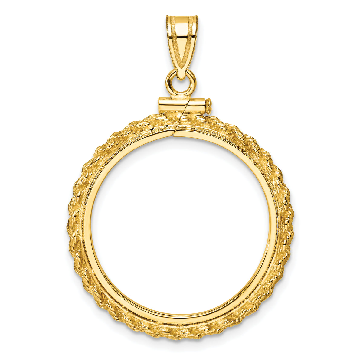 14K Yellow Gold 22 mm Coin Bezel Holder Pendant Charm Diamond Cut Rope Edge 1/4 oz American Eagle Panda 2 Rand US $5 Jamestown Screw Top