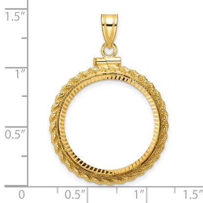 14K Yellow Gold 22 mm Coin Bezel Holder Pendant Charm Diamond Cut Rope Edge 1/4 oz American Eagle Panda 2 Rand US $5 Jamestown Screw Top