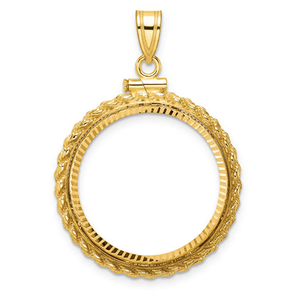 14K Yellow Gold 22 mm Coin Bezel Holder Pendant Charm Diamond Cut Rope Edge 1/4 oz American Eagle Panda 2 Rand US $5 Jamestown Screw Top