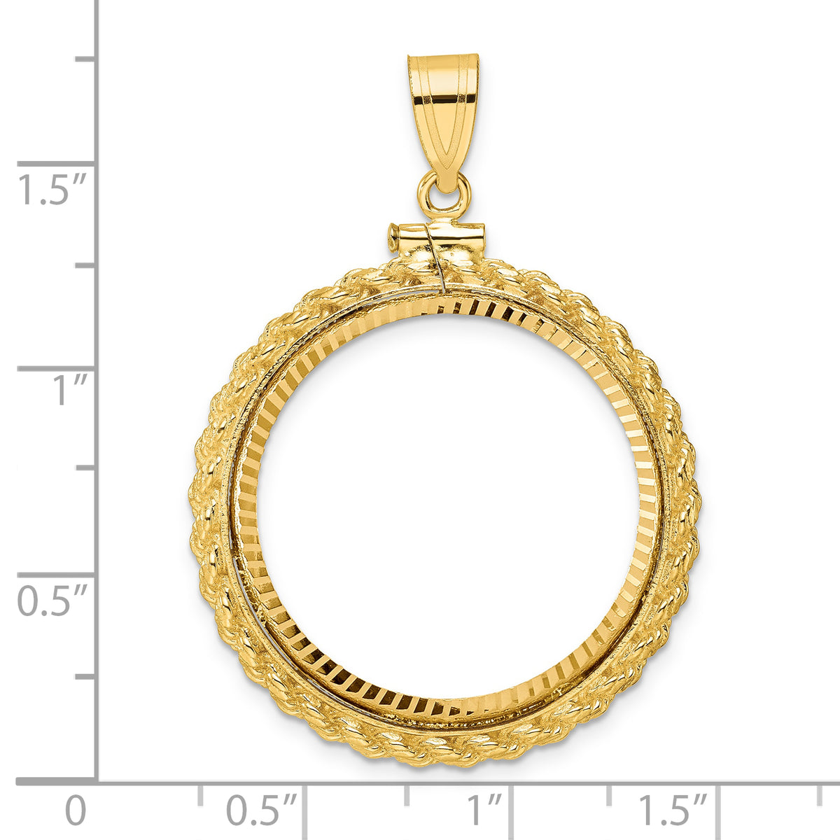 14K Yellow Gold 27 mm Coin Bezel Holder Pendant Charm Diamond Cut Rope Edge 1/2 oz American Eagle Panda US $10 Dollar Liberty Indian Screw Top